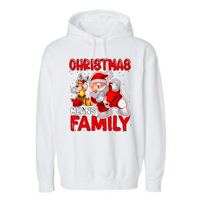 Christmas Means Family Santa Reindeer Garment-Dyed Fleece Hoodie