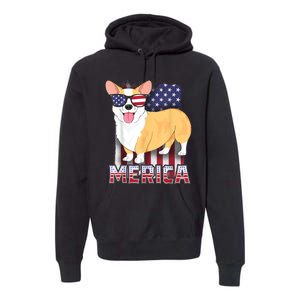 Corgi Merica For Kids Boy USA Flag 4th Of July Dog Premium Hoodie