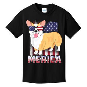 Corgi Merica For Kids Boy USA Flag 4th Of July Dog Kids T-Shirt