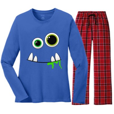 Cute Monster Face Halloween Group Costume Gift Women's Long Sleeve Flannel Pajama Set 