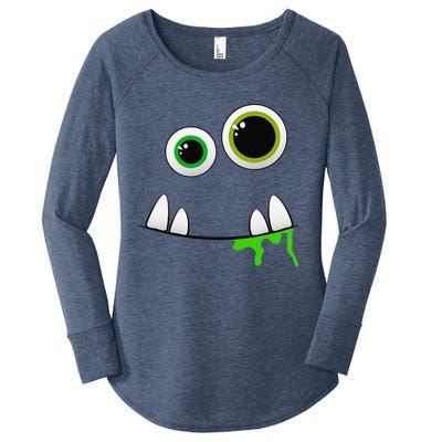 Cute Monster Face Halloween Group Costume Gift Women's Perfect Tri Tunic Long Sleeve Shirt