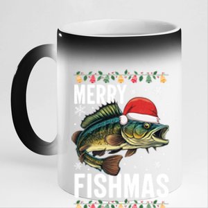 Christmas Merry Fishmas Funny Fisherman Holiday Christmas 11oz Black Color Changing Mug