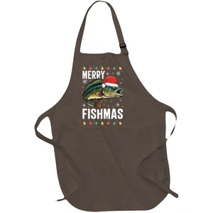 Christmas Merry Fishmas Funny Fisherman Holiday Christmas Full-Length Apron With Pockets