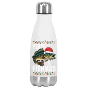 Christmas Merry Fishmas Funny Fisherman Holiday Christmas Stainless Steel Insulated Water Bottle