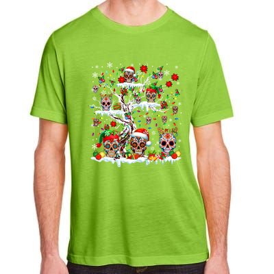 Colorful Mexican Floral Skulls On Christmas Tree Family Adult ChromaSoft Performance T-Shirt