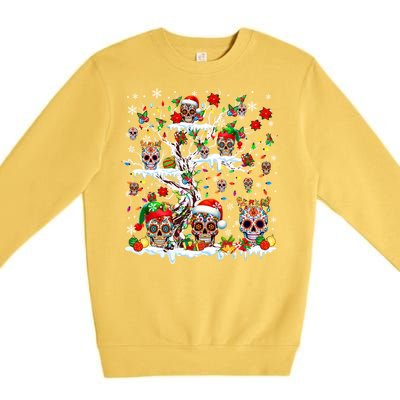 Colorful Mexican Floral Skulls On Christmas Tree Family Premium Crewneck Sweatshirt