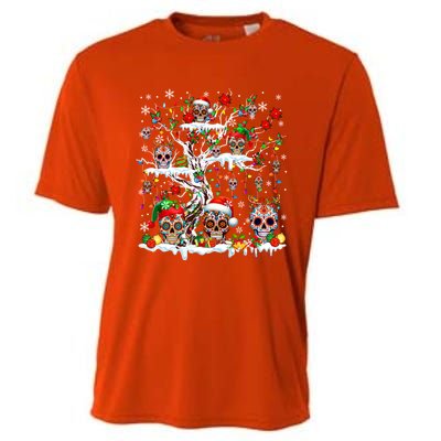 Colorful Mexican Floral Skulls On Christmas Tree Family Cooling Performance Crew T-Shirt