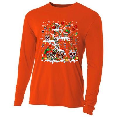 Colorful Mexican Floral Skulls On Christmas Tree Family Cooling Performance Long Sleeve Crew