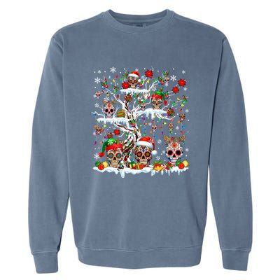 Colorful Mexican Floral Skulls On Christmas Tree Family Garment-Dyed Sweatshirt