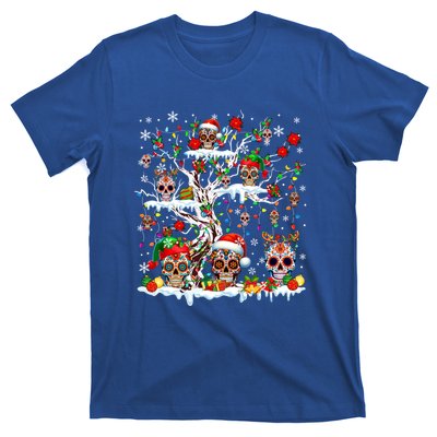 Colorful Mexican Floral Skulls On Christmas Tree Family T-Shirt