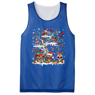 Colorful Mexican Floral Skulls On Christmas Tree Family Mesh Reversible Basketball Jersey Tank