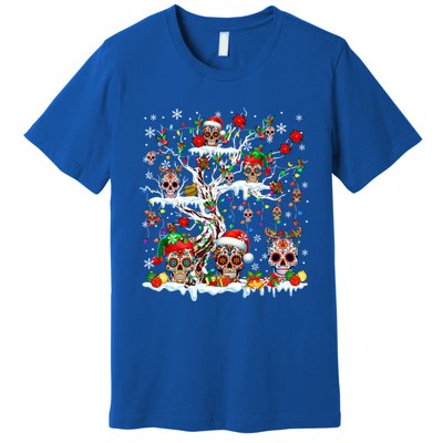 Colorful Mexican Floral Skulls On Christmas Tree Family Premium T-Shirt