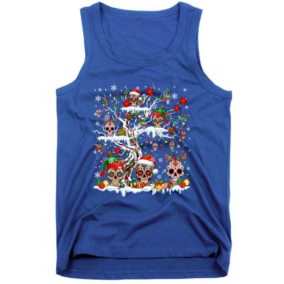 Colorful Mexican Floral Skulls On Christmas Tree Family Tank Top