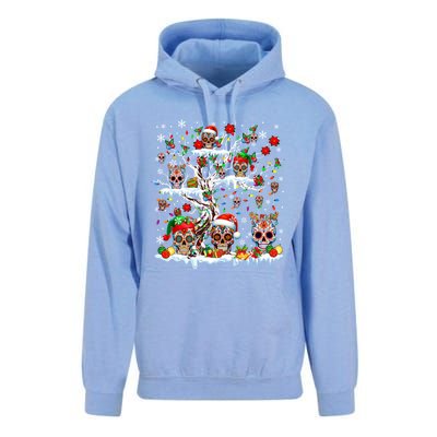 Colorful Mexican Floral Skulls On Christmas Tree Family Unisex Surf Hoodie