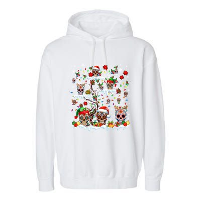 Colorful Mexican Floral Skulls On Christmas Tree Family Garment-Dyed Fleece Hoodie