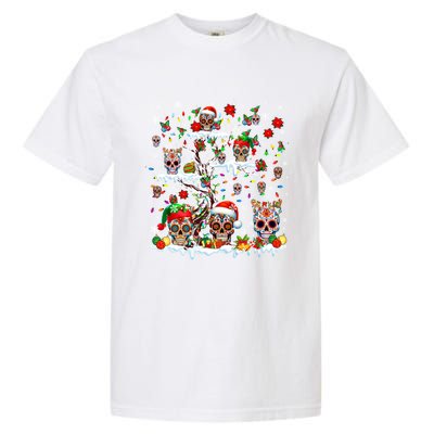 Colorful Mexican Floral Skulls On Christmas Tree Family Garment-Dyed Heavyweight T-Shirt