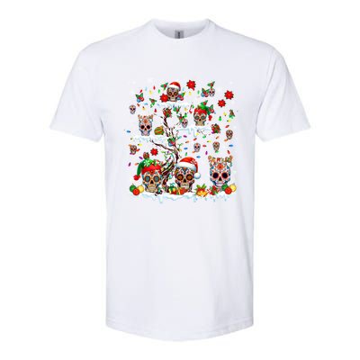 Colorful Mexican Floral Skulls On Christmas Tree Family Softstyle CVC T-Shirt