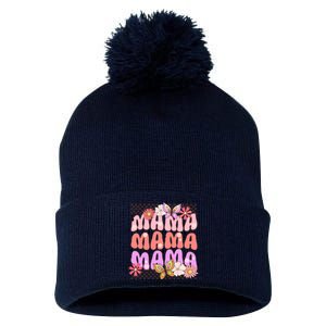 Checkered Mama Flowers Butterfly Pom Pom 12in Knit Beanie