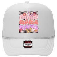 Checkered Mama Flowers Butterfly High Crown Mesh Back Trucker Hat