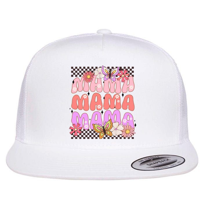 Checkered Mama Flowers Butterfly Flat Bill Trucker Hat