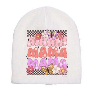 Checkered Mama Flowers Butterfly Short Acrylic Beanie