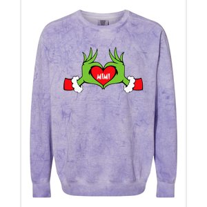 Christmas Mimi Funny Elf With Cute Heart Hands Christmas Colorblast Crewneck Sweatshirt