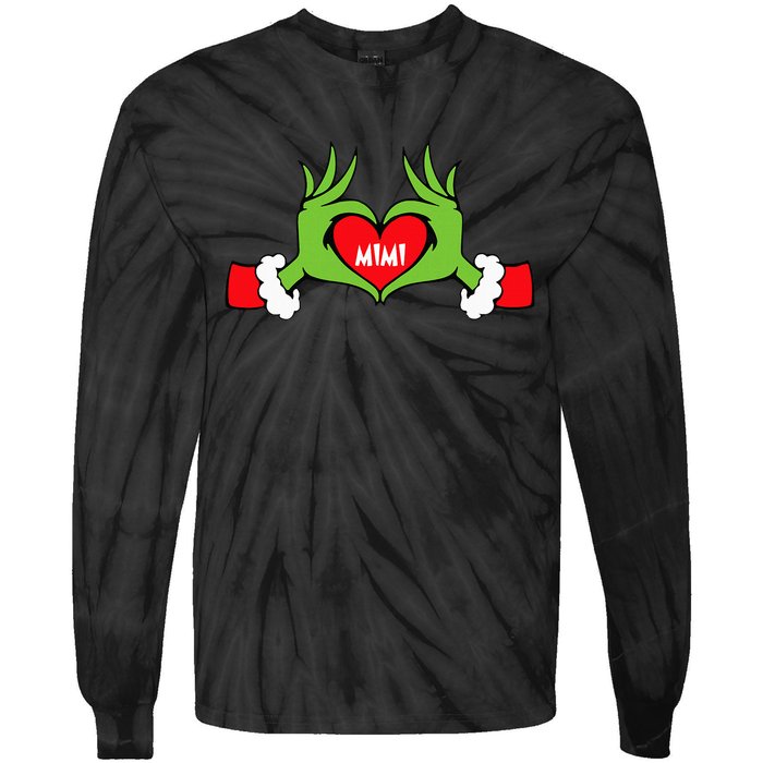 Christmas Mimi Funny Elf With Cute Heart Hands Christmas Tie-Dye Long Sleeve Shirt