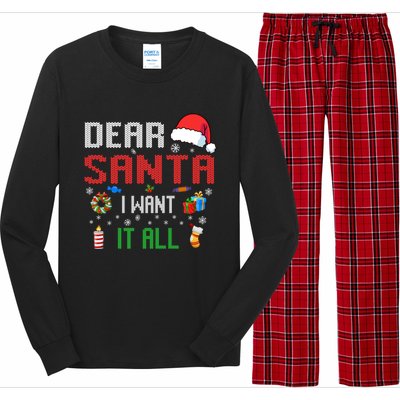 Christmas Matching Family Dear Santa I Want It All Gift Long Sleeve Pajama Set