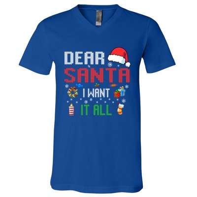 Christmas Matching Family Dear Santa I Want It All Gift V-Neck T-Shirt