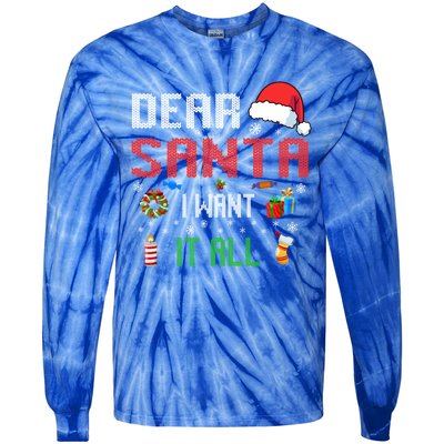 Christmas Matching Family Dear Santa I Want It All Gift Tie-Dye Long Sleeve Shirt