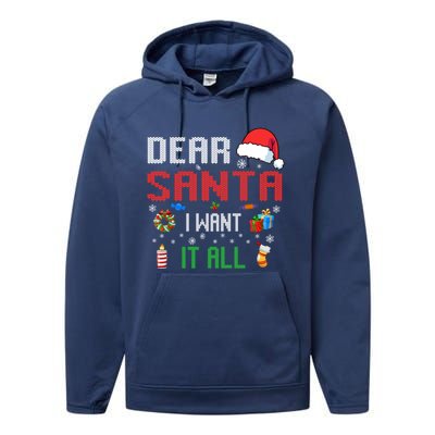 Christmas Matching Family Dear Santa I Want It All Gift Performance Fleece Hoodie