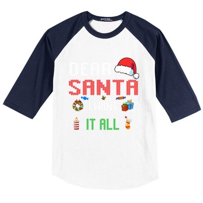 Christmas Matching Family Dear Santa I Want It All Gift Baseball Sleeve Shirt