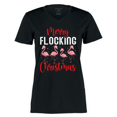 Christmas Merry Flocking Christmas Flamingo Women's Momentum V-Neck T-Shirt