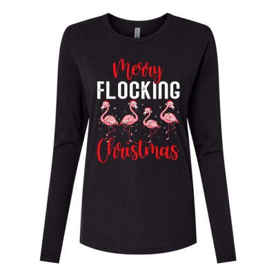 Christmas Merry Flocking Christmas Flamingo Womens Cotton Relaxed Long Sleeve T-Shirt