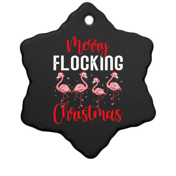 Christmas Merry Flocking Christmas Flamingo Ceramic Star Ornament