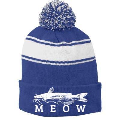 Catfish Meow Funny Catfishing Fishing Fisher Gift Stripe Pom Pom Beanie