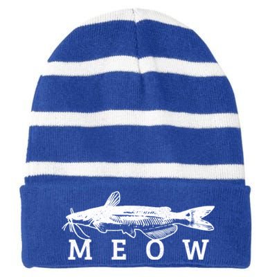 Catfish Meow Funny Catfishing Fishing Fisher Gift Striped Beanie with Solid Band