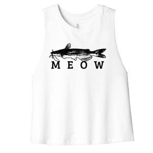 Catfish Meow Funny Catfishing Fishing Fisher Gift Women's Racerback Cropped Tank