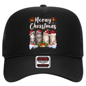 Cat Meowy Family Matching Christmas Pajamas Santa Cats Xmas High Crown Mesh Back Trucker Hat