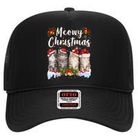 Cat Meowy Family Matching Christmas Pajamas Santa Cats Xmas High Crown Mesh Back Trucker Hat