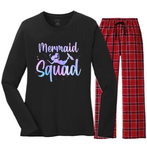 Cute Mermaid For Women Girl Kids Sea Mermaid Birthday Squad Women's Long Sleeve Flannel Pajama Set 