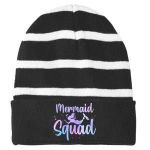 Cute Mermaid For Women Girl Kids Sea Mermaid Birthday Squad Striped Beanie with Solid Band