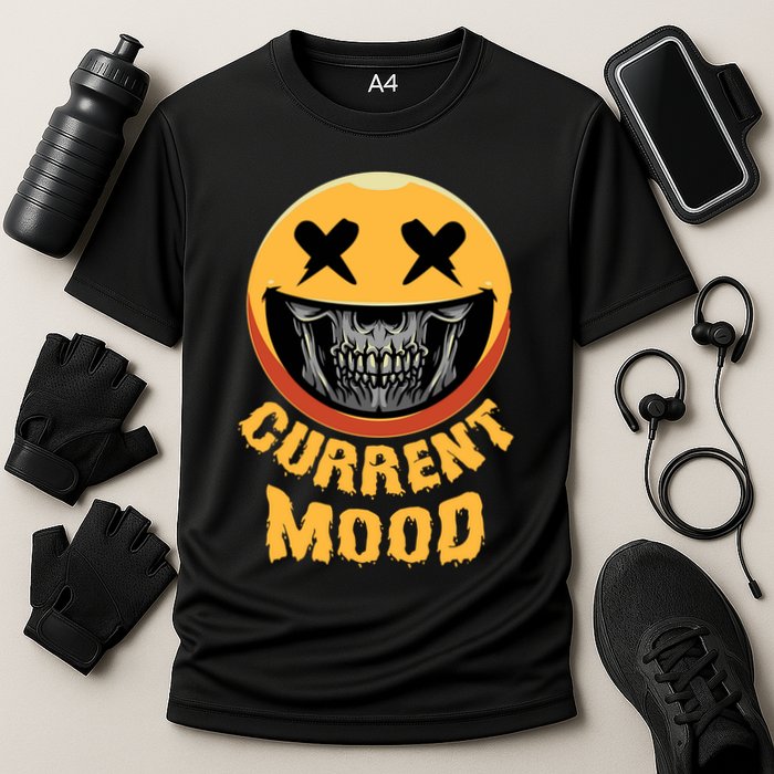 Current Mood Funny Halloween Skeleton Cooling Performance Crew T-Shirt