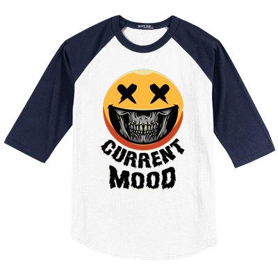 Current Mood Funny Halloween Skeleton Baseball Sleeve Shirt