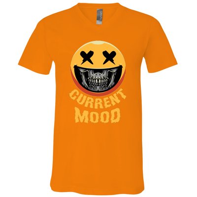 Current Mood Funny Halloween Skeleton V-Neck T-Shirt