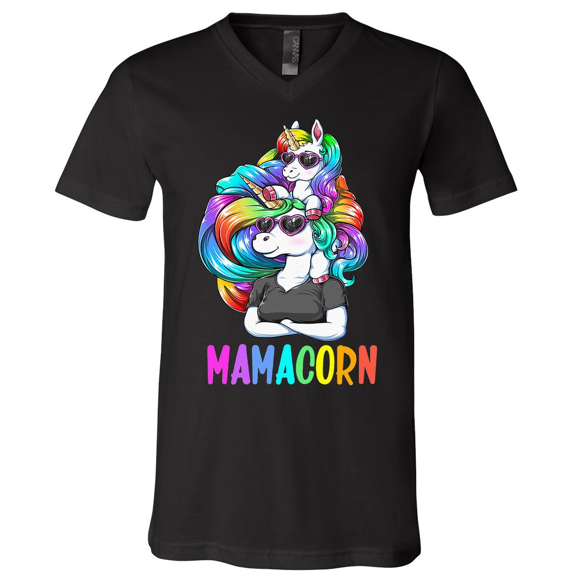 Cute Mamacorn Funny Unicorn Mothers Day Rainbow V-Neck T-Shirt