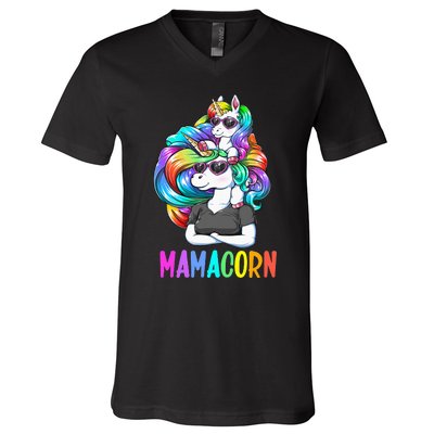 Cute Mamacorn Funny Unicorn Mothers Day Rainbow V-Neck T-Shirt