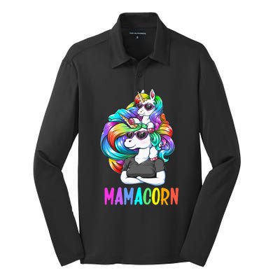 Cute Mamacorn Funny Unicorn Mothers Day Rainbow Silk Touch Performance Long Sleeve Polo