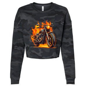 Cool Motorbike Flames And Burning Cropped Pullover Crew