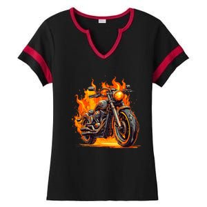 Cool Motorbike Flames And Burning Ladies Halftime Notch Neck Tee